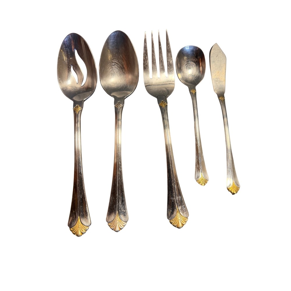 Towle Santa Barbara Gold Accent 18/8 Stainless Flatware Serving‎ Set 5 Piece